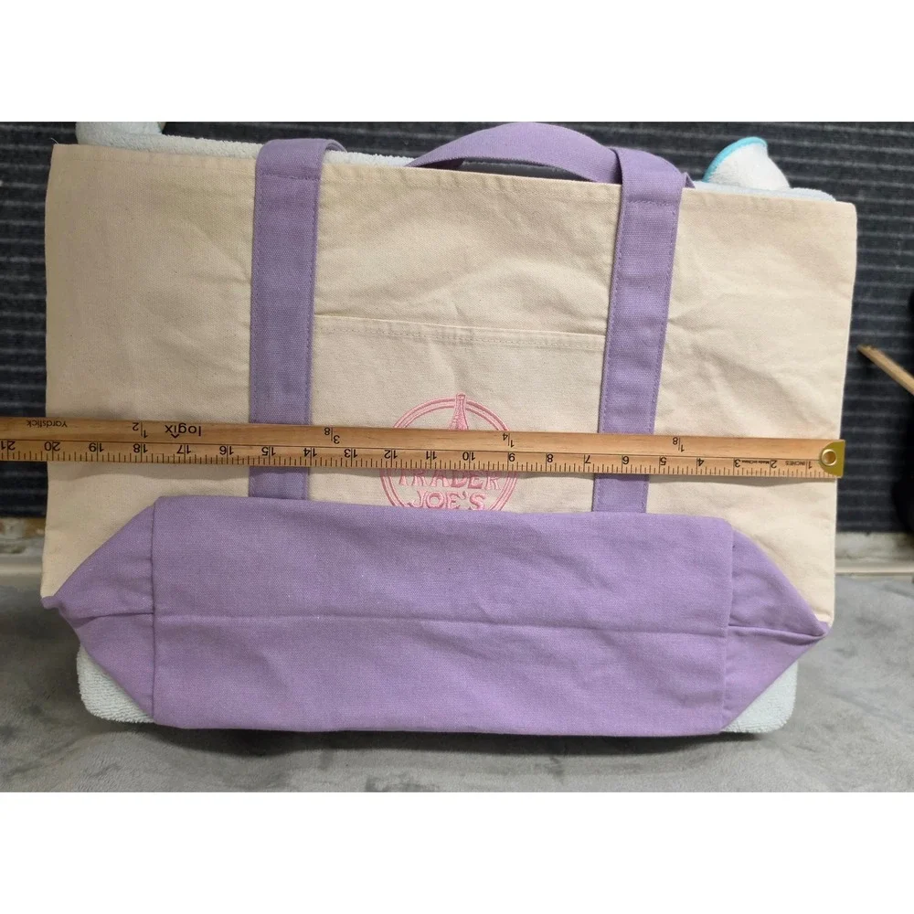 Trader Joe's Canvas Tote Large Bag Purple Lavender Reusable Grocery Shopping